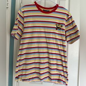 Pac-Man Embroidered Striped T-Shirt Multicolor size large